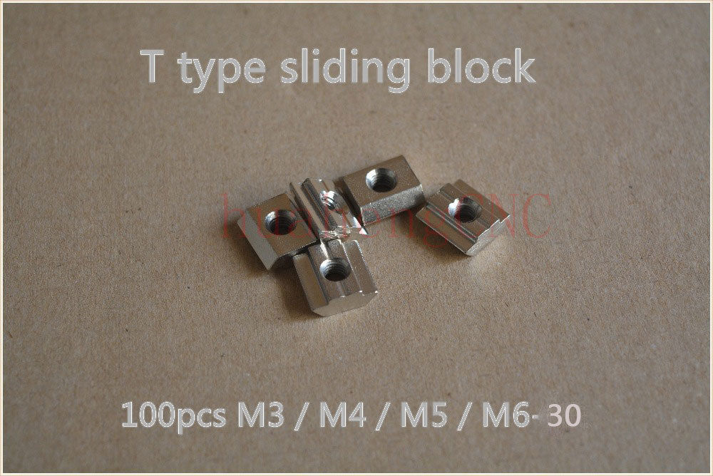 100pcs T sliding nut block M3/M4/M5/M6 for 30 series aluminum profile slot 8mm